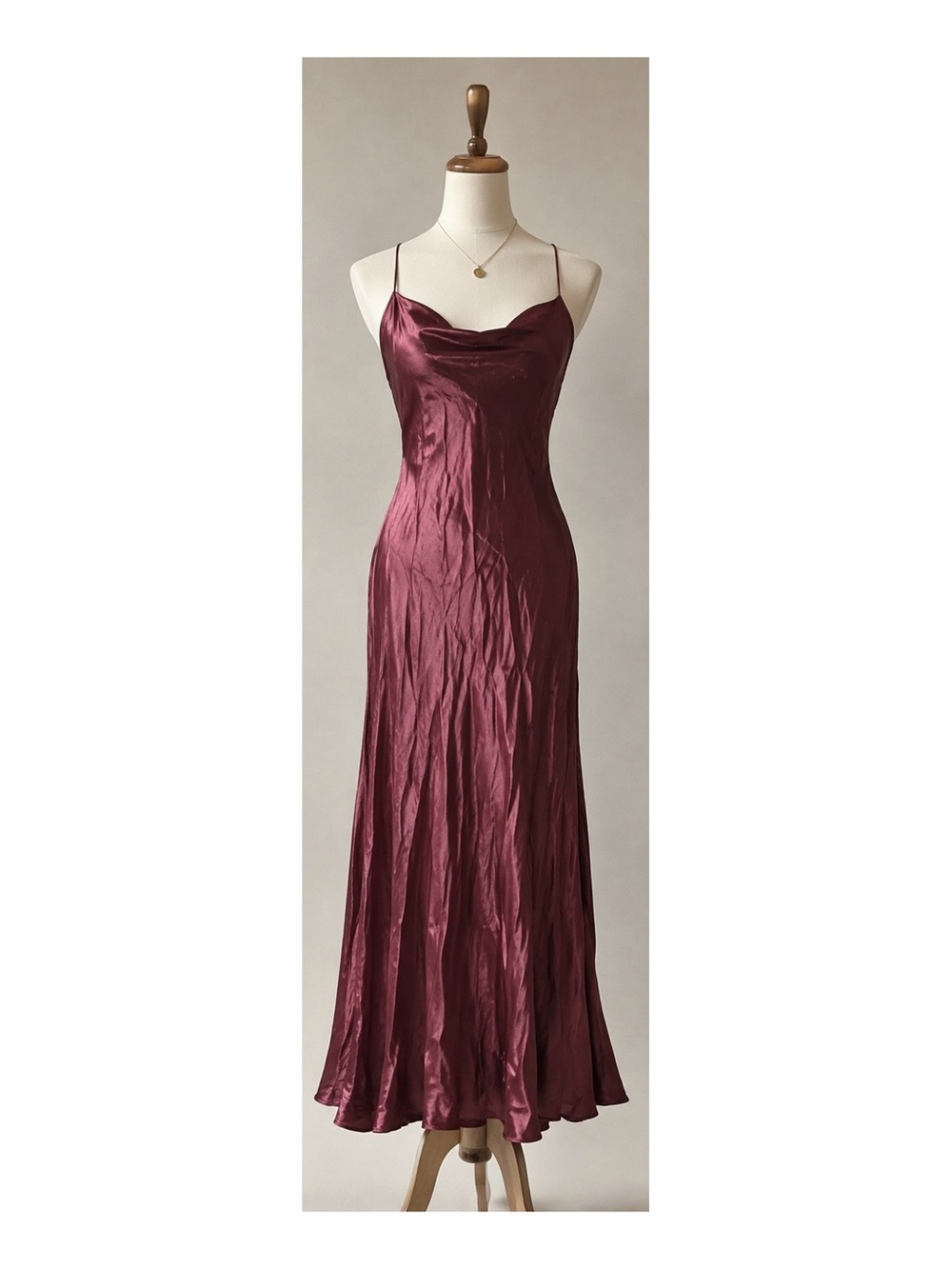 Burgundy Satin Slip Maxi Dress